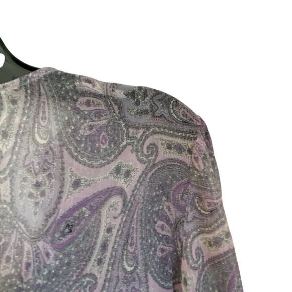 Express Design Studio Y2K Purple Paisley 100% Silk Button Up Blouse Size M - Picture 3 of 10